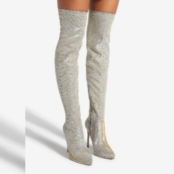 LEKISHA // Sparkly Over the Knee Pointed Toe Stiletto Boots - Picture 2 of 13